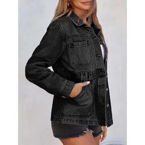 Womens Oversized Denim Jacket Distressed Button Down Boyfriend Jean Jackets 2025 Trendy Shacket