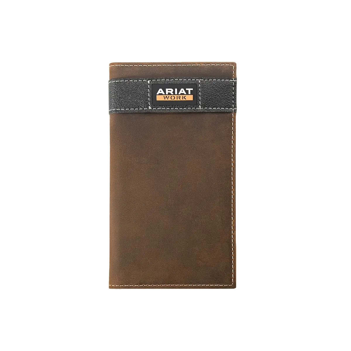Ariat Men’s Top Grain Leather Smooth Work Checkbook Wallet - RFID Blocking, Rebar Orange Interior, Brown Men’s Wallet, Brown Men's Wallets