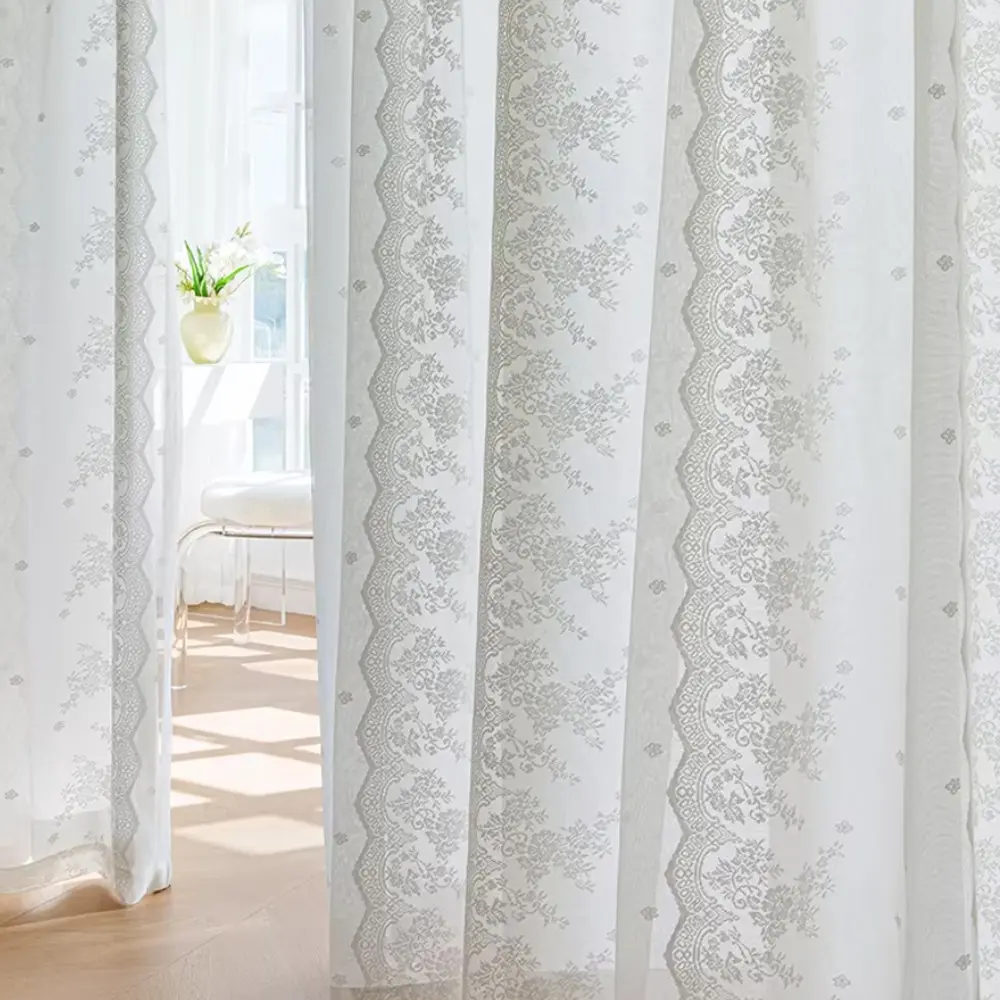 French Rococo Lace Embroidered Sheer Window Curtain, Vintage High-End Drapes for Bedroom Balcony Living Room, Luxury Home Decor