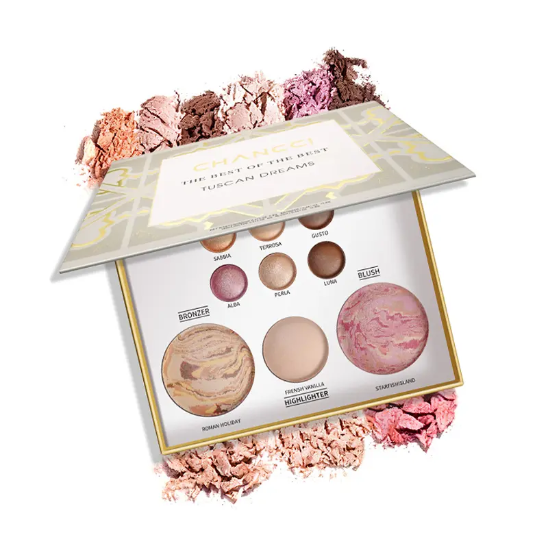 Tuscan Dreams Compact Cosmetic Palette - 6 Eyeshadows, Bronzer, Blush, Highlighter, Mirror (Pansexual Flag Themed)
