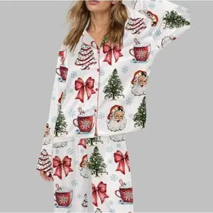 Retro Coquette Christmas Satin Pajama Set