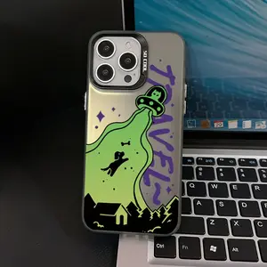Phone Case: Alien Spaceship Graffiti Pattern Laser Compatible with Apple iPhone 17 16 15 14 13 12 11 Mini Plus Pro Max Series Phone Case  Ins Style Protective Cover Fashionable Phone Case Simple Protective Cute Picture Minimalist IMD Anti-drop Fashio