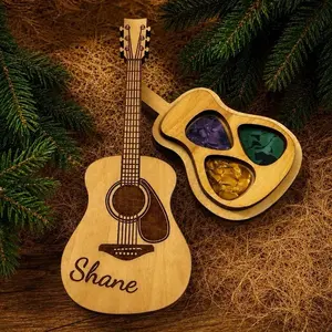 Personalized Guitar Pick Holder, Custom Engraved Guitar Gift for Guitar Player, Musician Gift, Wood Guitar Lover Decor, Pick Holder Keepsake