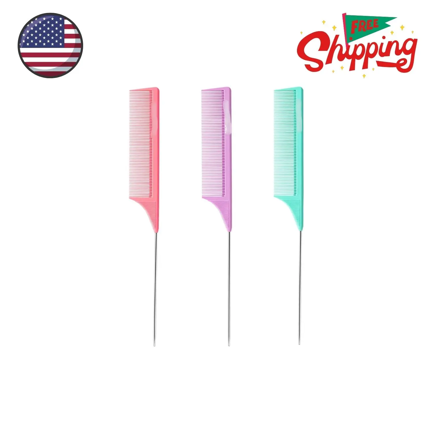 3 PCS Rat Tail Combs Parting Rattail Teasing Fine Tooth Comb