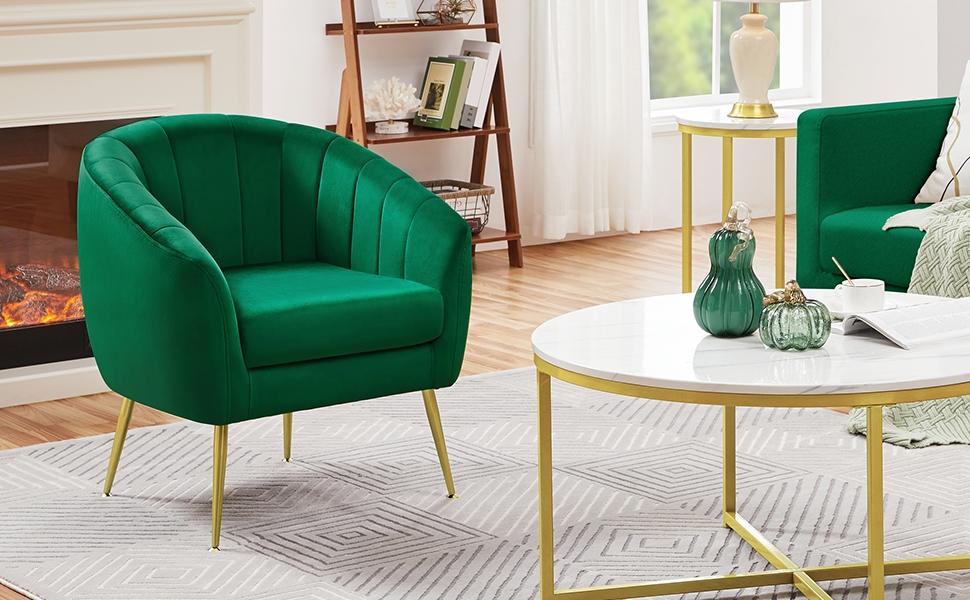 Yaheetech Modern Vanity Chair, Soft Accent Chair with Gold Metal Legs, Tufted Armchair Chaise Lounge for Living Room/Bedroom