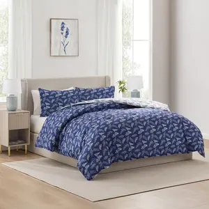 NESTL 3-Piece Bed Comforter Set, Ultra-Soft Microfiber Botanical Modern Bedding, Reversible Lightweight All-Season Down Alternative Soft Bedding Sets (Queen Size) Bed Sheets Set