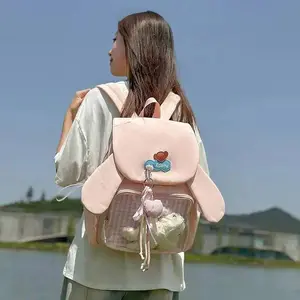 New Cute Bow Rabbit Ear Ita Backpack Sweet Girl Transparent Rucksack Fashion Women's Large Capacity Student DIY Display Knapsack