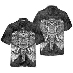 Mandala Elephant Hawaiian Shirt, Short Sleeve Casual Button Down Shirts Summer Beach Shirt, Tropical Floral Shirt