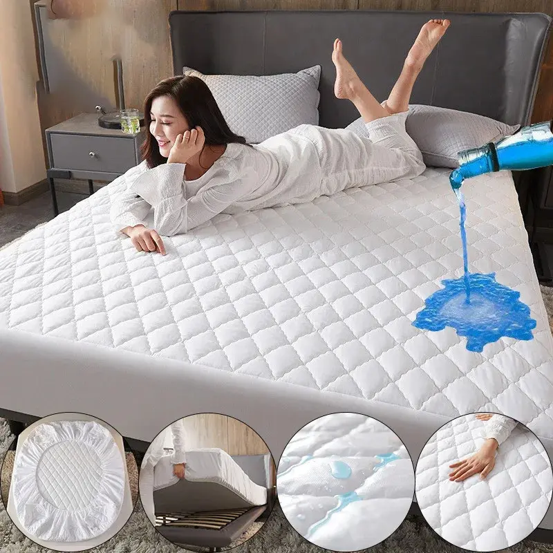 A Adios Waterproof Mattress Protector White Quilted Extra Deep Pocket Cooling Soft Breathable Mattress Cover 100% Waterproof Mattress Pad Twin Full Queen King California King