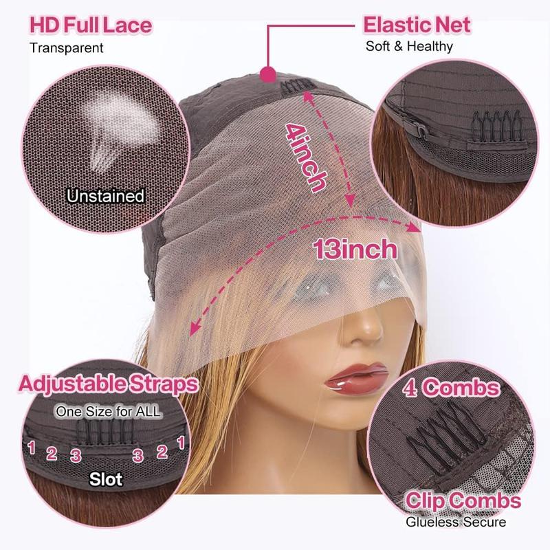 Hihmarm Ombre 4/27 Bob Wig Human Hair Highlight Honey Blonde Lace Frontal Bob Wigs 13x4 Straight Transparent Lace Front Wig Short Wig Human Hair Pre Plucked 14 Inch