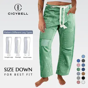 Cicy Bell Womens Baggy Barrel Horseshoe Jeans Wide Leg Patchwork Low Rise Denim Pants with Pockets