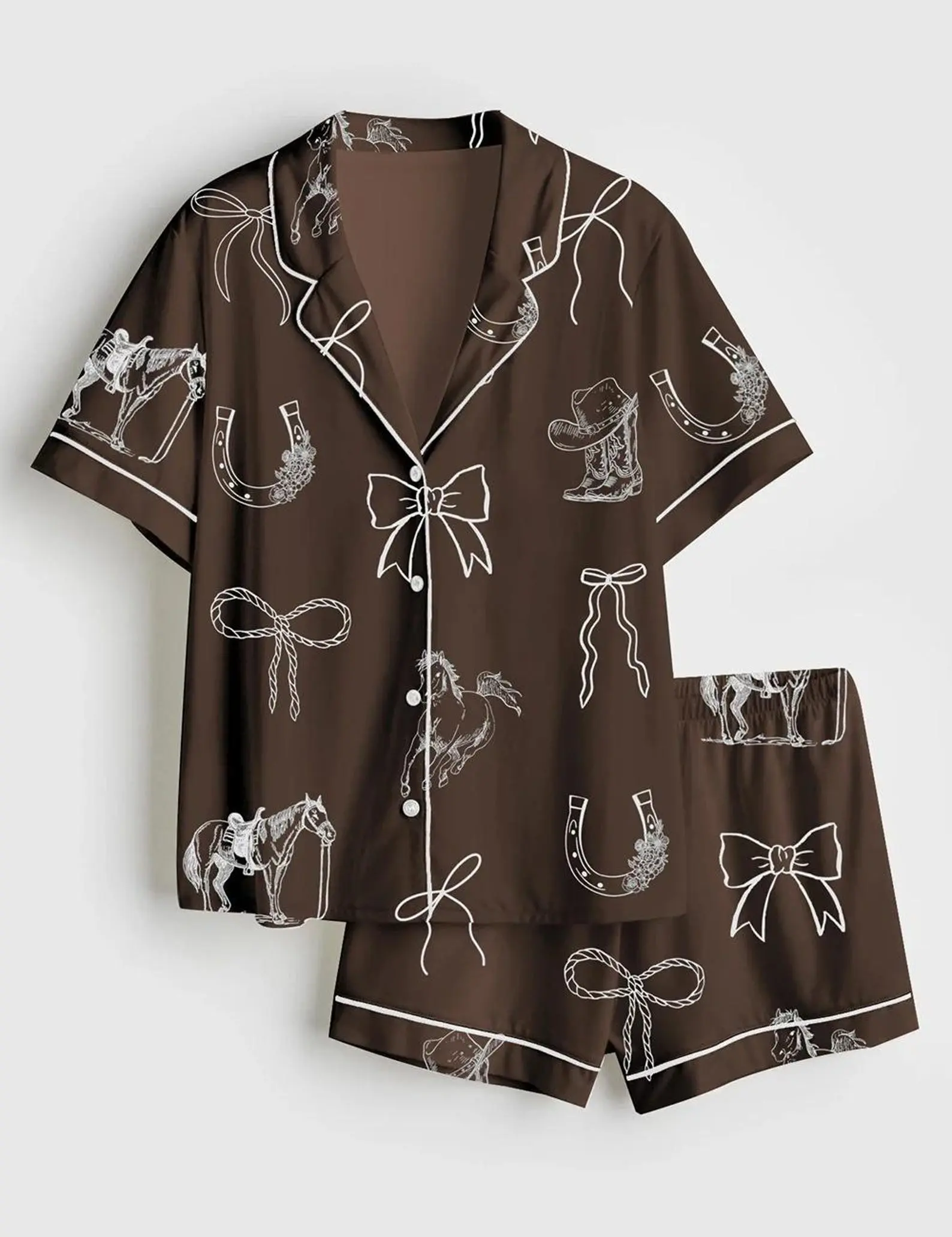 Horse Girl Era Pajama Set, Western Cowgirl Short Sleeve Sleepwear, Horse Lover Gift, Coastal Cowgirl PJs, Equestrian Lounge Set