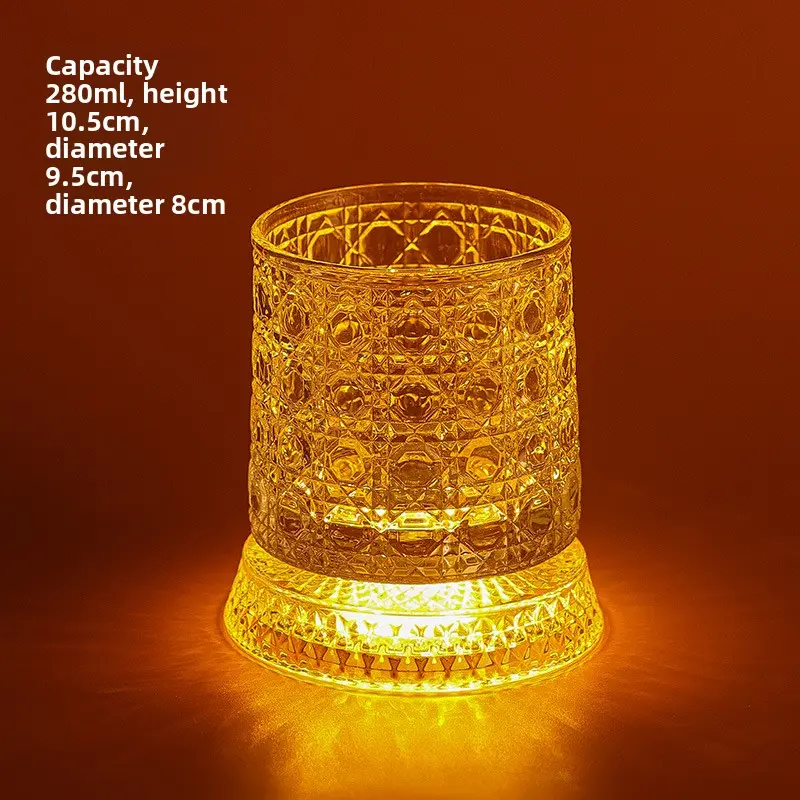 Purchase a cup and receive a free luminous coaster. Creative crystal rotating whiskey cup, high-end home beer cup, stress-relief wine cup