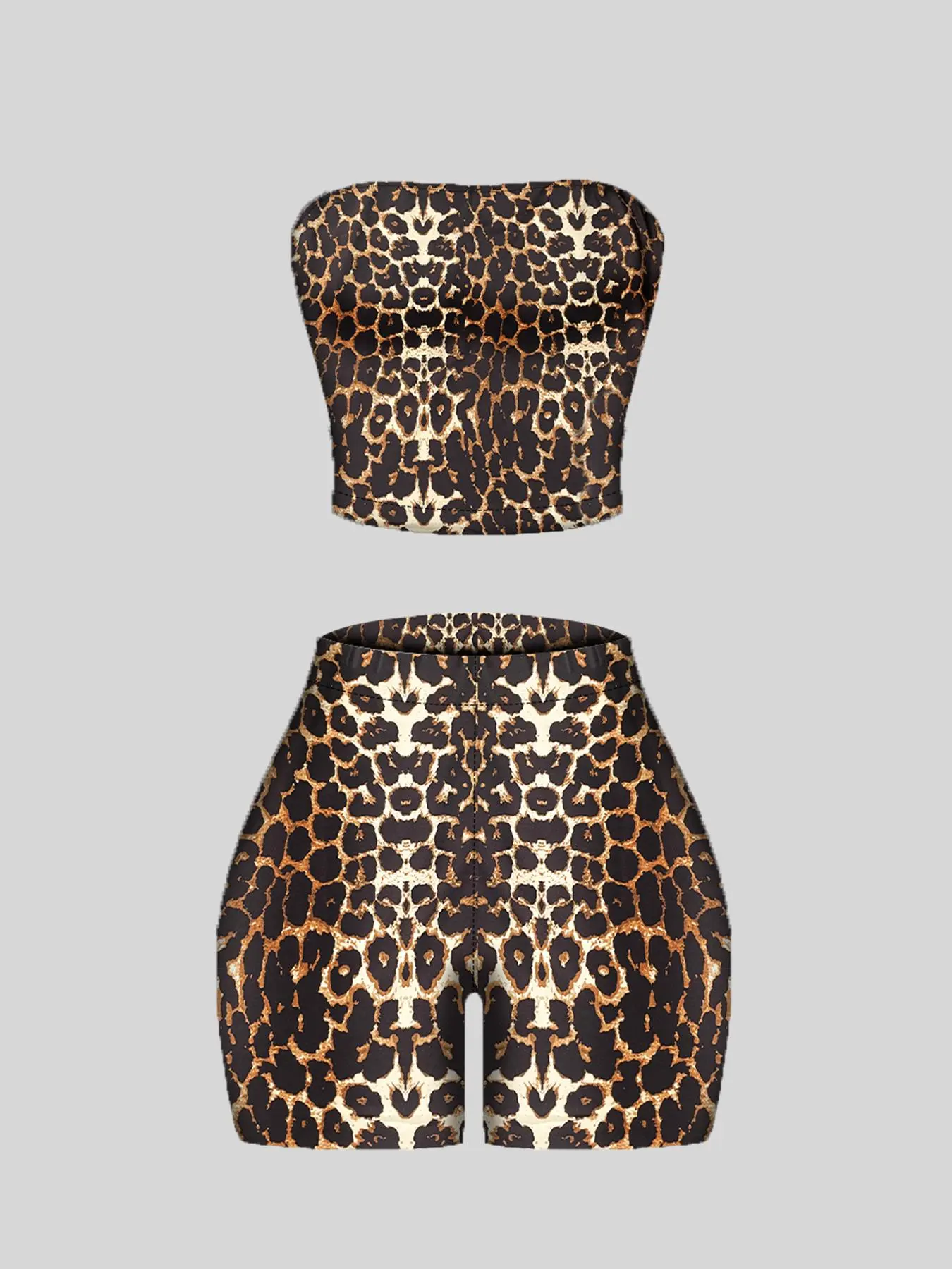 Two-Piece Set Women's Leopard Print Crop Top & Skinny Jumpsuit, Casual Fashion Cozy for Daily Outdoor Wear, Ladies Clothes for Summer, Overalls