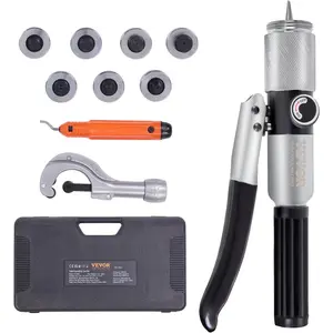 Father's Day Gift VEVOR Hydraulic Tube Expander, 3/8" to 1-1/8" OD, HAVC Hydraulic Swaging Tool with 7 Pipe Expander Heads, Deburring Tool, Pipe Cutter for Copper Aluminum Brass Soft Steel Pipes