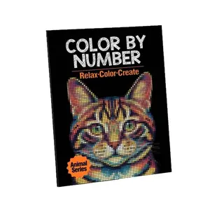 Color by Number Animal Series Coloring Book, Mosaic Pixel Cat & Wildlife Art, Relax Focused Number Guided Coloring Journal for Adults