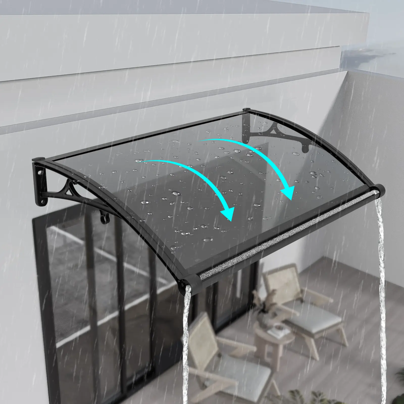 CNCEST Sturdy Curved Aluminum Frame Canopy - 40" Wide Outdoor Sun Shade Canopy with Gutter, Snow Load Support, Corrosion-Resistant Heavy-Duty Weatherproof Sun Protection Awning for Entryways, Adjustable Easy Installation, Outdoor Canopy