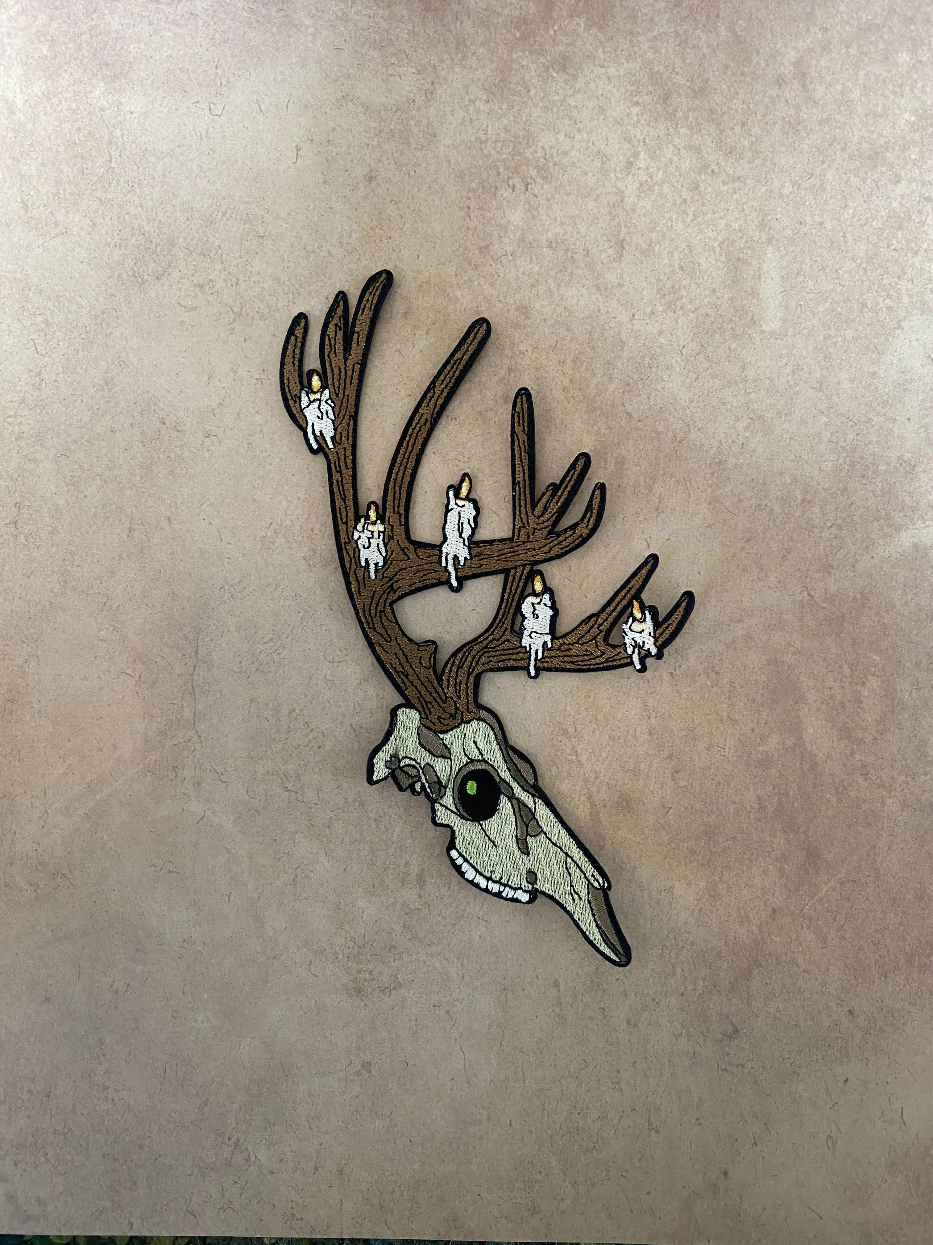 6" Deer Skull Embroidered Iron on Patch