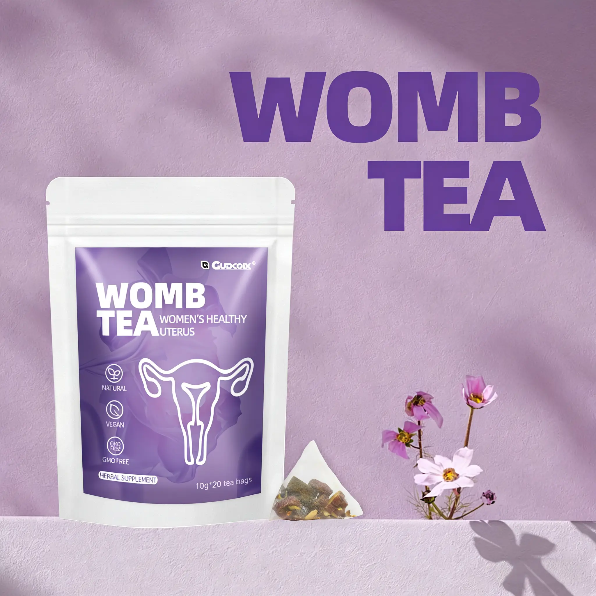 Gudcoix Women's Womb Tea - Uterine Toning & Monthly Cycle Support, Natural Vegan GMO Free, Herbal Detox & Comfort, 20 Bags, Fruit Beverage