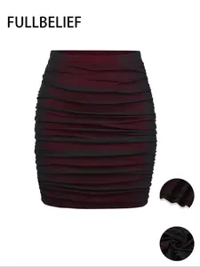 Women's Contrast Mesh Ruched Skirt, Casual Fashion Short Skirt for Daily Outdoor Wear, Ladies Bottoms for All Seasons