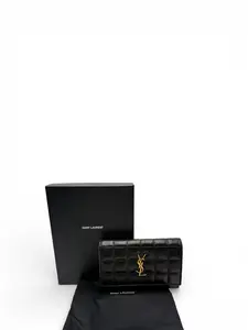 Pre-owned Yves Saint Laurent LAMBSKIN LEATHER Small Leather Goods YSL BLACK LAMBSKIN SHORT WALLET