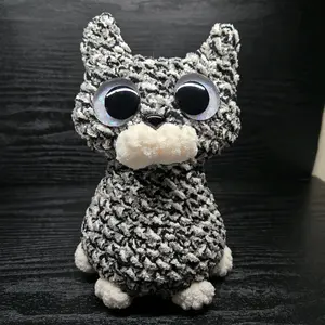 Crochet Black & White Sitting Kitty Handmade Custom Eyes