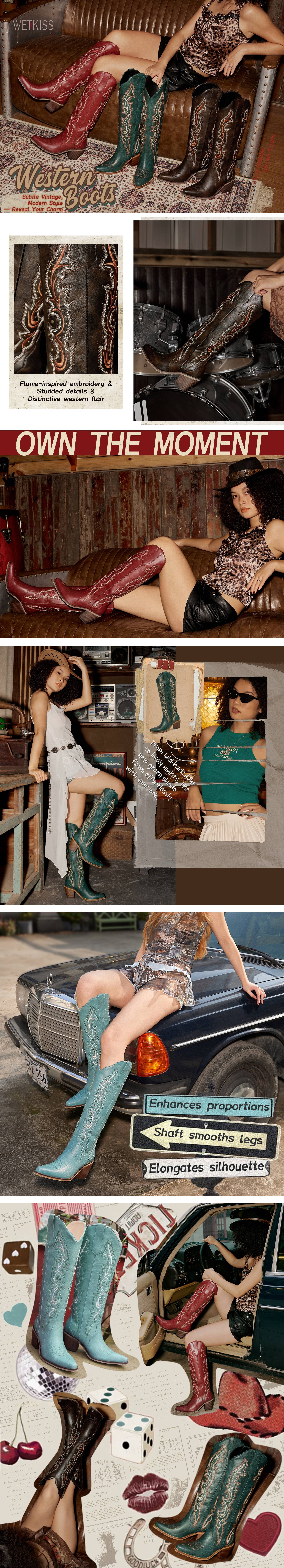Wetkiss Knee High Cowboy Cowgirl Boots for Women, Stylish Western Design with Chunky Heel, Embroidery and Studded Details ,Women's Shoes,Women's Boots #TikTokShopSpringGlowUp #greenish Wetkiss Knee High Cowboy Cowgirl Boots for Women, Stylish Western Design with Chunky Heel, Embroidery and Studded Details ,Women's Shoes,Women's Boots #TikTokShopSpringGlowUp #greenish