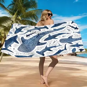 [Beach Towel] Marine Life-Inspired Digital Print Beach Towel - Immerse Yourself in the Ocean with Our Luxurious Towel Featuring Artistic Shark and Whale Shark Designs, Soft, Absorbent Fabric Perfect for Beach Days, Picnics, or Poolside Lounging!