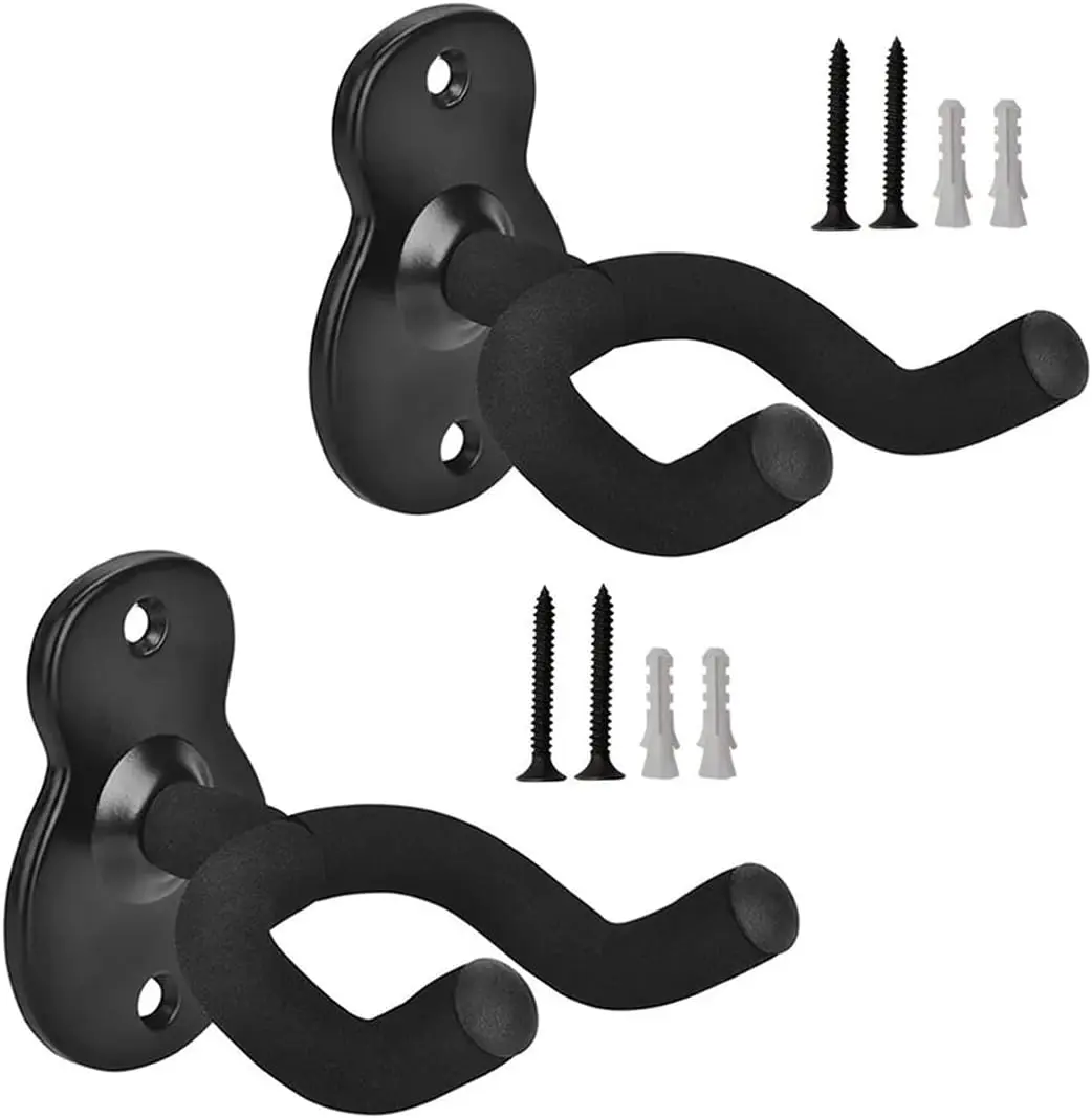 2-Pack Wall Mounted Guitar Hanger - Metal Wall Bracket Hook with 35-lb Capacity for Instruments, Violin/Bass, Ukulele, Storage & Display of Musical Instrument Accessories