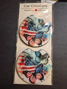 Car Coasters - Hand Crafted w/ Nature - Butterfly Design