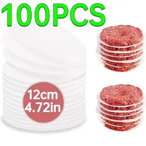 100 Sheets Non-Stick Round Burger Paper, 4.72 Inches Pre-Cut Size, Easy to Use, Multi-Purpose, Separates Frozen Patties, Individually Packaged