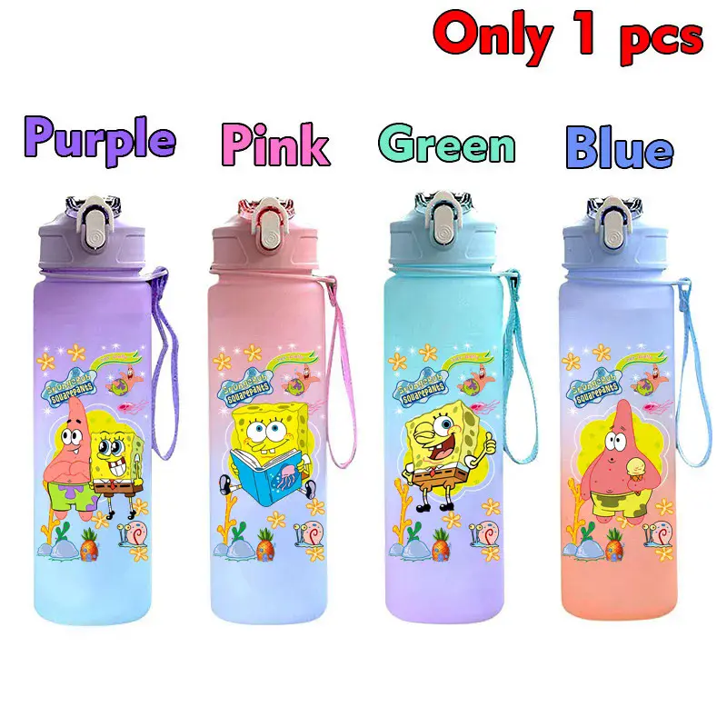 SpongeBob SquarePants 750ML Gradient Straw Water Bottle, Patrick Star Plastic Drink Cup, Portable Reusable Sports & Travel Bottle