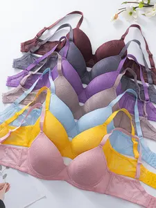 Set Of 7 Sexy Daily Push Bra Bras with Underwired Support - Comfortable Fit, Contrasting Lace, Non-Removable Padding, Machine Wash, Knitted Fabric, Solid Color, Multiple Colors - Perfect for Adult Women Looking for Everyday Lingerie