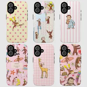 Cute Cartoon Monkey Tough Phone Case, Curious Georgeee, Fun Pink Animal Design Protective Phone Cover for Girls & Kids, Protective Cover, Pink Tone Case