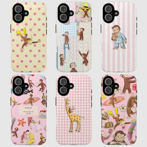 Curious George Cartoon Monkey Tough Smartphone Case - Shockproof Handheld Protection Cover for iPhone 18 Pro Max, iPhone 15 Plus & More, Cute Halloween Phone Accessory for Girls, Pink Thoughtful Gift for Women’s Phone Accessories