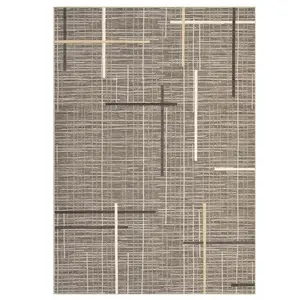 9 x 12 ft Low Pile Rectangular Polyester Yarn Cashmere Brown Stripe Geometric Modern Area Rug - Foldable, Machine Washable Rug for Hallway, Bathroom Entryway, Low Pile Rugs