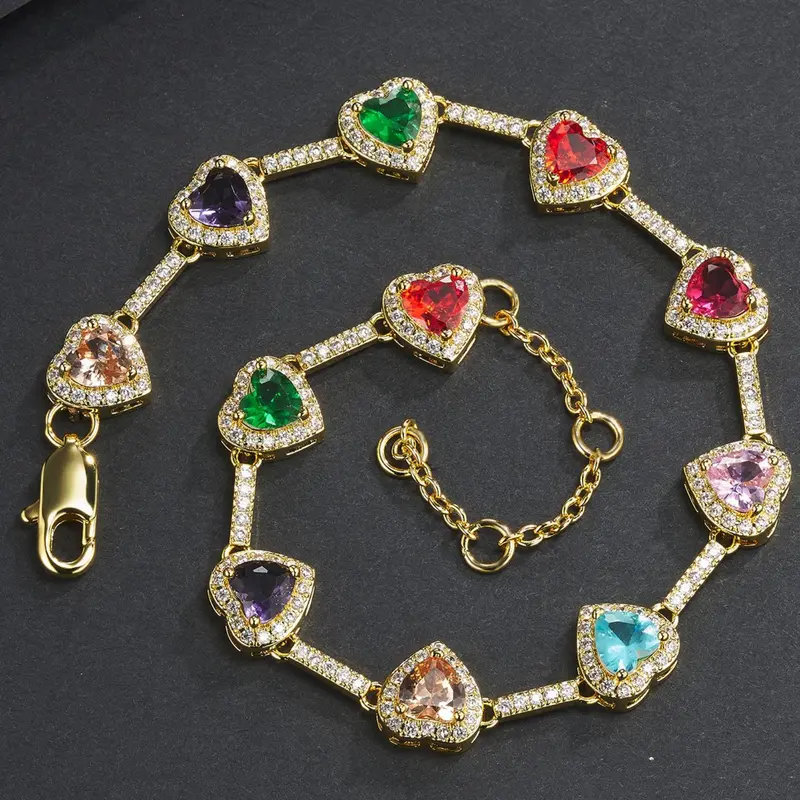 Mother's Day Gift Colorful Heart Design Adjustable Anklet, Fashionable Jewelry for Women & Girls, Fashionable Jewellery Accessories, Trendy All-match & Exquisite Jewelry for Birthday Charms