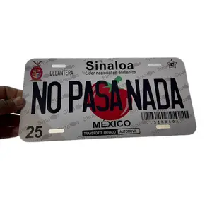 Sinaloa No Pasa Nada License Plate 25 with National Emblem, "DELANTERA" Text, and "MEXICO" Information
