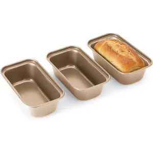 3PCS Mini Loaf Pans for Baking Bread, 6 x 3 x 2 In Nonstick Small Bread Pans, Tiny Rectangle Bread Tins, Carbon Steel Mini Loaf Baking Pan for Small Banana Bread, Meatloaf, Brownies, Gold