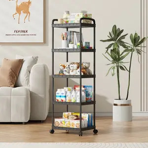 3/4/5 Layer Storage Cart with 360 Degree Rotating Wheels, Durable Plastic Organizer Rack, Space Saving Design for Kitchen Bathroom Bedroom, Display Storage Rack