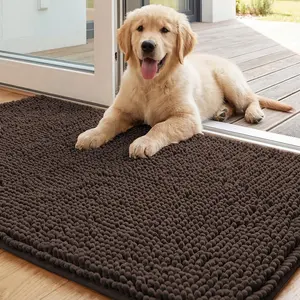 H.VERSAILTEX Dog Door Mat for Muddy Paws Absorbent Dirt Trapper Non Slip Quick Dry Washable Chenille Mats for Dogs Entry Rug for Indoor Outdoor (Chocolate, 24" x 36")
