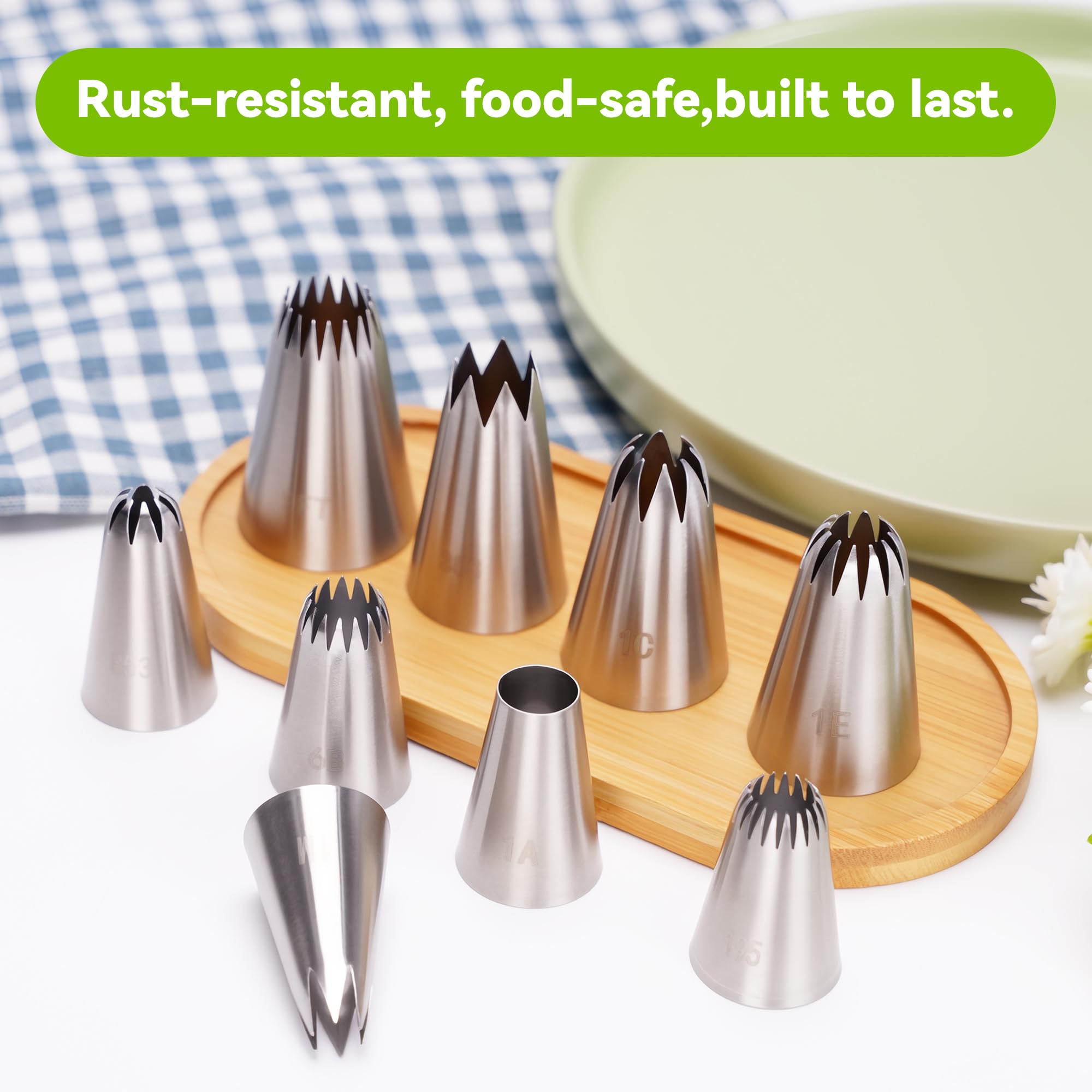 9PCS Large Piping Tips Set, Stainless Steel Cake Decorating Tips, Pastry Cake Decorating Tips Baking Tools for Baking Cupcakes, Cake Decorating