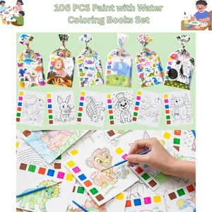 106-Piece Safe Materials Water Coloring Book & Paint Set - Kids' Educational Arts & Crafts Toy, Party Favors for Ages 4-12