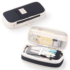 Foldable Pencil Case Angoo Zipper Big Capacity Aesthetic Canvas Pencil Pouch Compartments Stationery Organizers Pen Bag for Girls Boys Teen Student School Supplies Makeup Bags