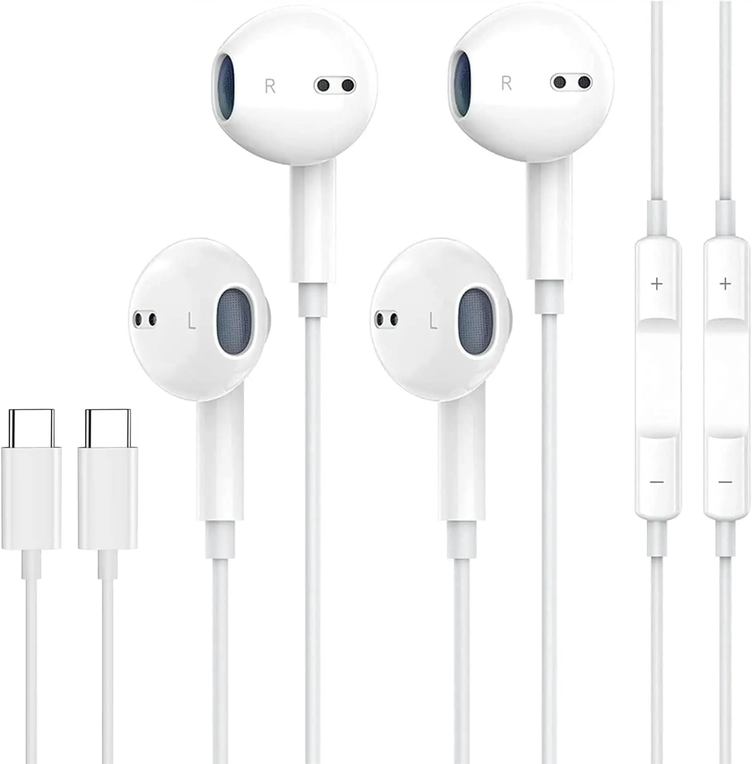 2 Pack USB C Headphones for iPhone 17/16/15 Earbuds USB C Wired Earphones with Mic & Remote Control Noise Cancelling for 17/16/15 Plus/Air/Pro,Galaxy S25/S24/S23/S22/Ultra Note 10/20, Pixel 7/6/6a