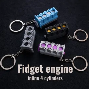Mini Inline 4 Cylinder Engine Block Keychain with Moving Pistons, Fully Functional Fidget Keychain for Car Lovers, Stress-Relief Gadget, Cool Mechanic Gift for Men