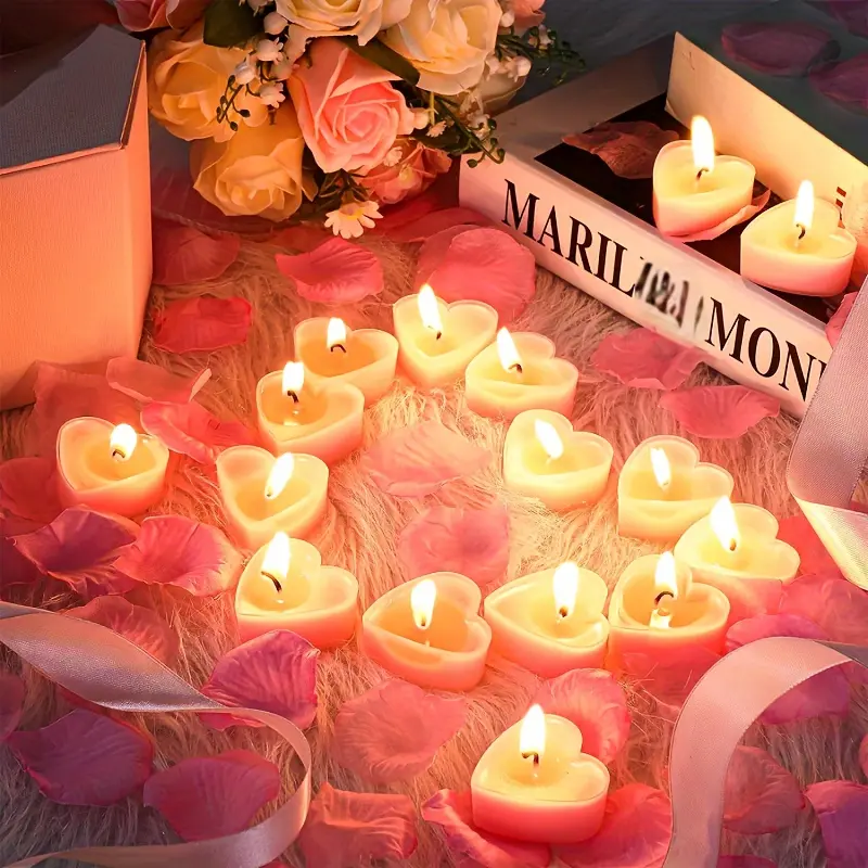 (9 Pieces Per Box) Heart-Shaped Decorative Candles, Wedding Party Decoration Candles, 3.5-4-Hour Burning Time Candles, Wish Candles, Wax Candles, Atmosphere Light, Birthday, Halloween Home Lighting Candles, Mother's Day, Valentine's Day Candles
