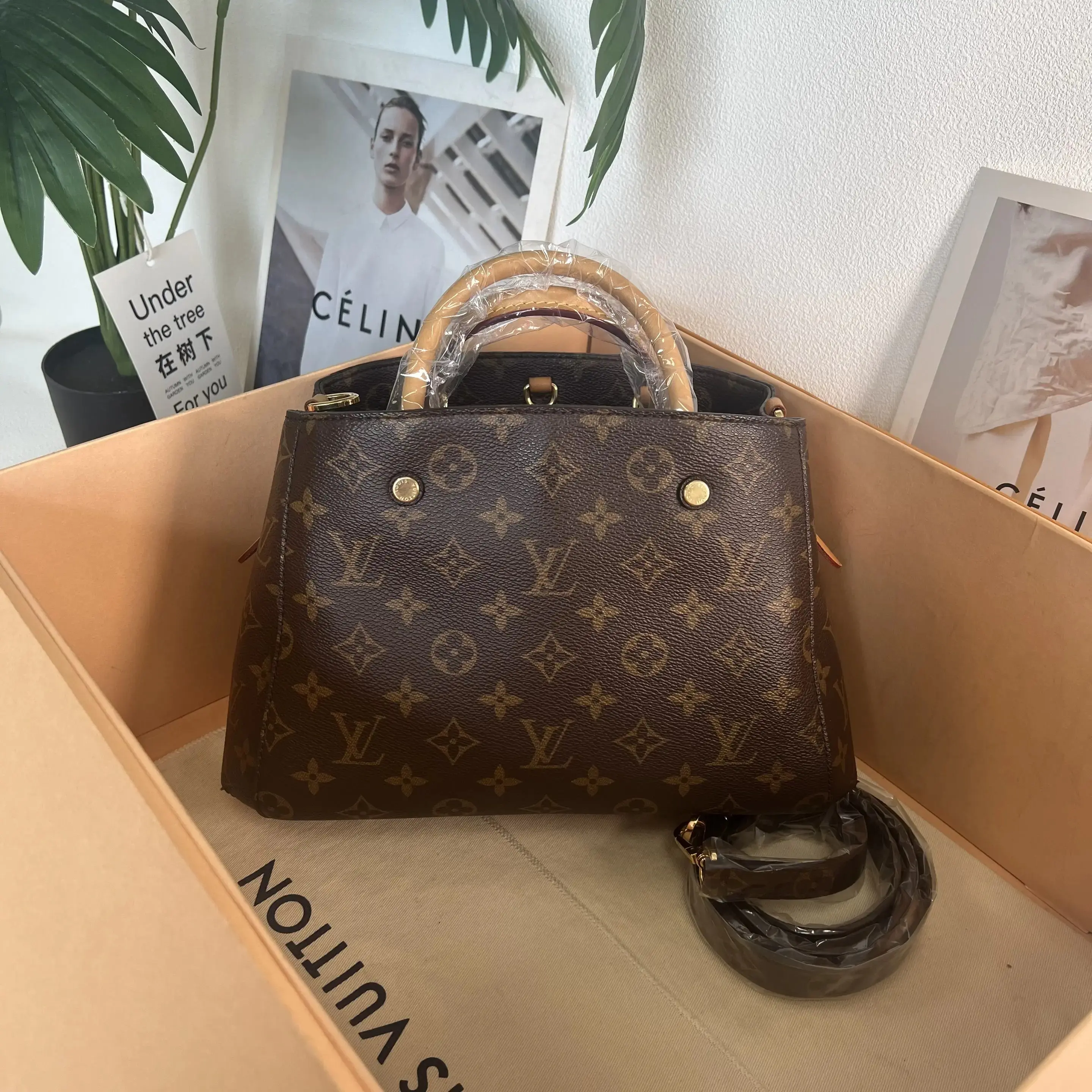 Pre-owned Louis Vuitton LV Montaigne Brown Monogram Coated Canvas withLeather BB Montaigne Bag 0815RI/C8354856875