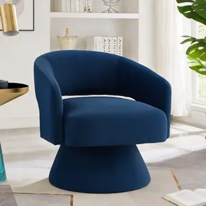 Modern Swivel Barrel Chair, Upholstered Velvet Round Accent Chairs,360 Degree Comfy Swivel Chair With Open Backrest, Single Chair Armchair For Living Room Bedroom,Navy/Yellow/Dark Gray/Taupe/Rose Pink
