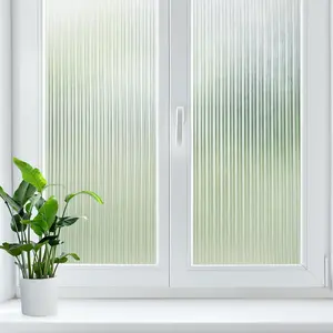 Reeded Glass Window Privacy Film, Frosted Glass Film, Removable 3D Decorative Decals Sun Blocking Anti UV Door Window Cover, No Glue Static Cling Vinyl for Bathroom Home Office, 17.5" x 78.7"